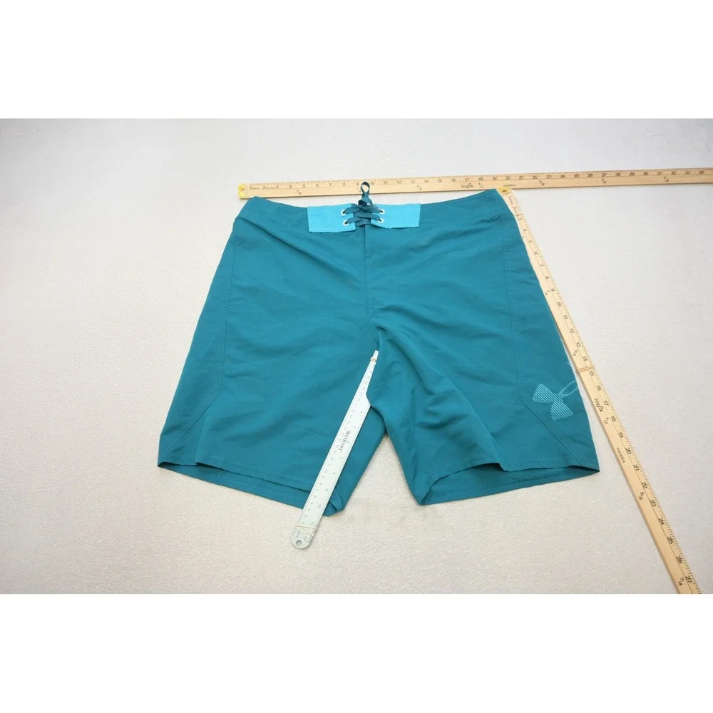 Under Armour Board Shorts Mens 36 Teal HeatGear‎ Lace Up Swim Trunks Excellent
